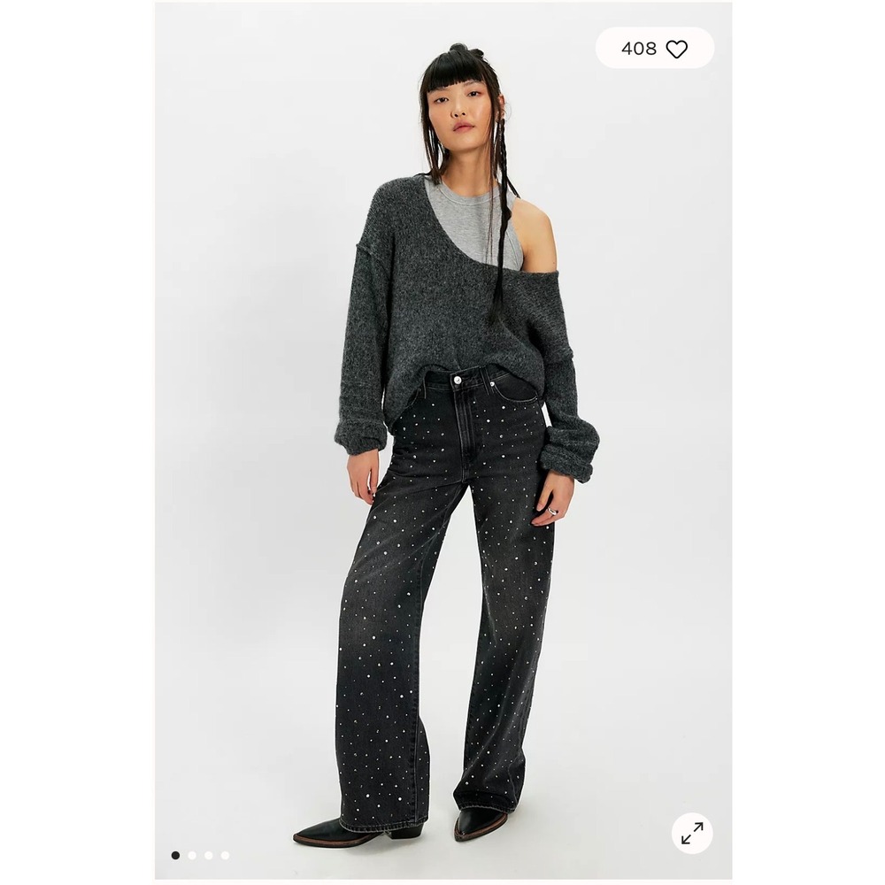 Levi's Ribcage Wide Leg Embellished Jeans Women's 25x30 Rhinestone Black NWT